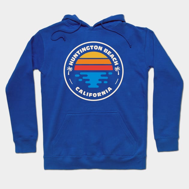 Retro Huntington Beach California Vintage Surfing Beach Emblem Hoodie by Now Boarding